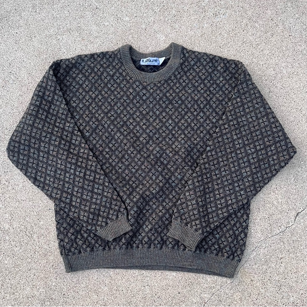 Vintage 90s Lavane Patterned Knit Grandpa Sweater Brown Mens Size XL